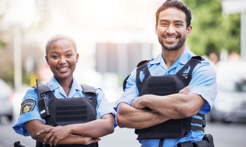police officers standing in street